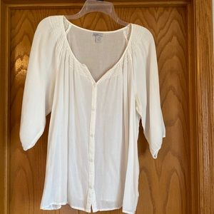 Old Navy lightly sheer cream colored 3/4 sleeved top